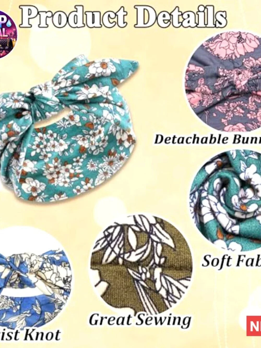 Floral Boho Headbands Wide Head Wraps Knotted Bow Hair Scarf Non Slip Turban